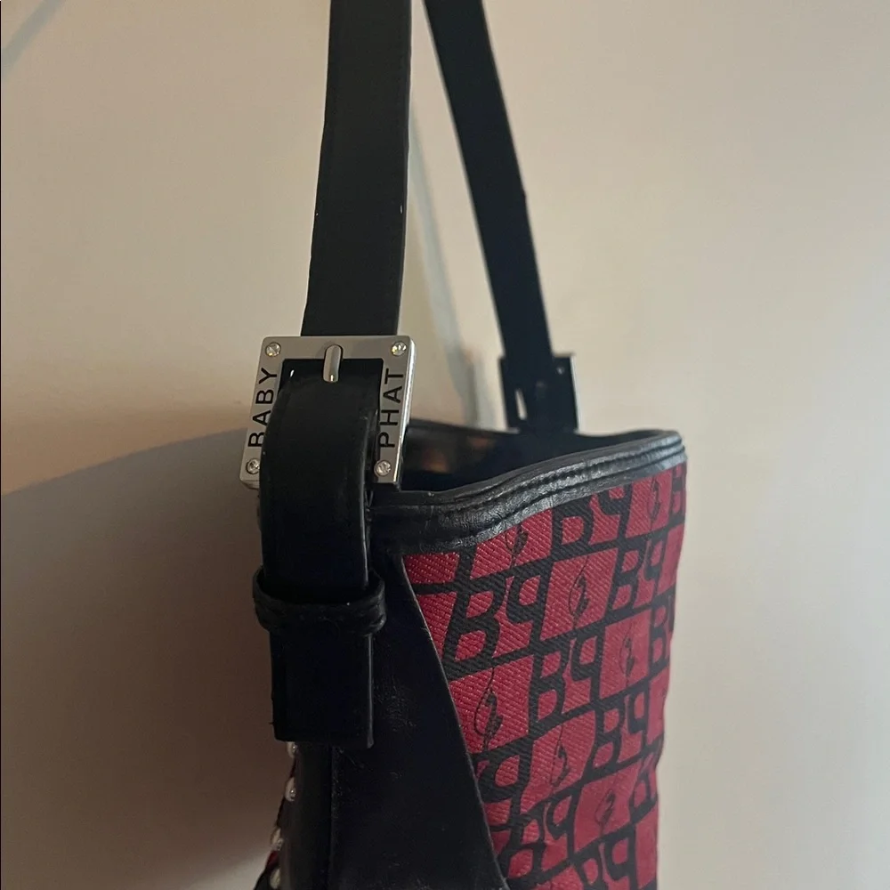 Vintage Baby Phat Shoulder Bag Monogram Y2K Red Black‎ Studded Hip Hop Glam